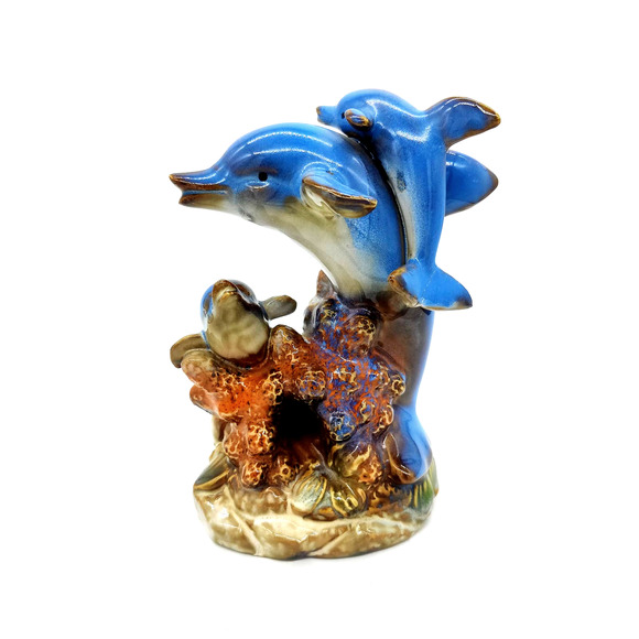 Dolphin Figurine Dolphins Decorative Sculpture Beautiful 7" Ceramic Decor Ocean - Picture 1 of 8